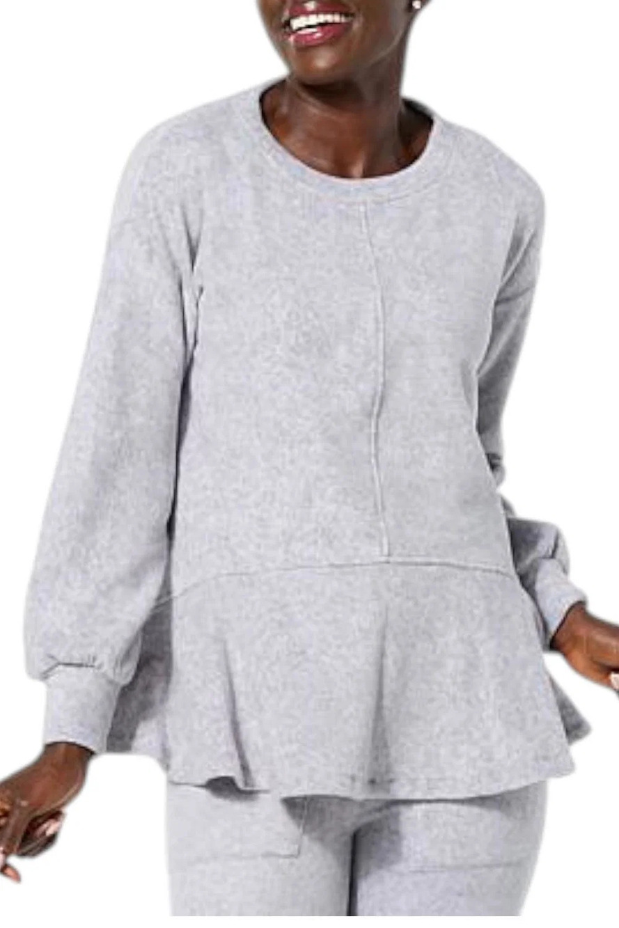 Comfort Code Women's Fleece Flutter-Hem Pullover Stone Heather Grey - Regular